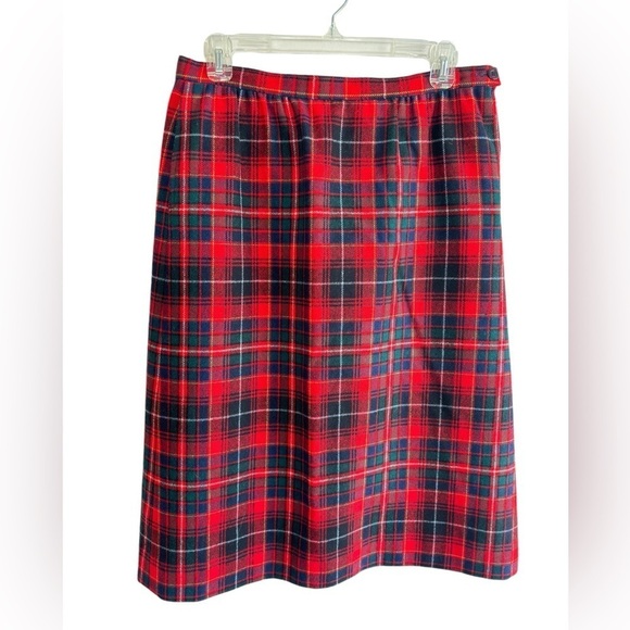 VTG Pendleton Skirt Tartan Plaid Wool Midi 14P Lined Pleaded Pockets Made in USA - Picture 1 of 13